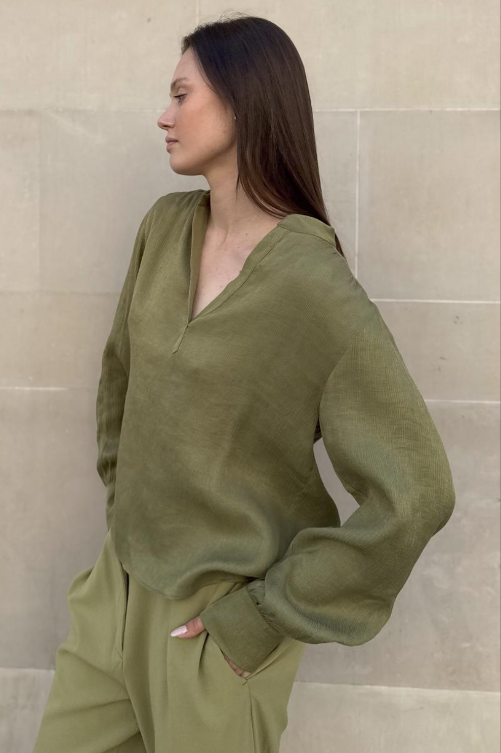 Top 8 V-Neck Blouse | Olive