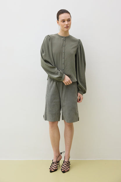 Top 9 Gathered Sleeved Shirt | Dusty Green