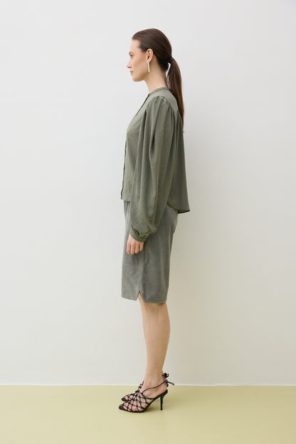 Top 9 Gathered Sleeved Shirt | Dusty Green