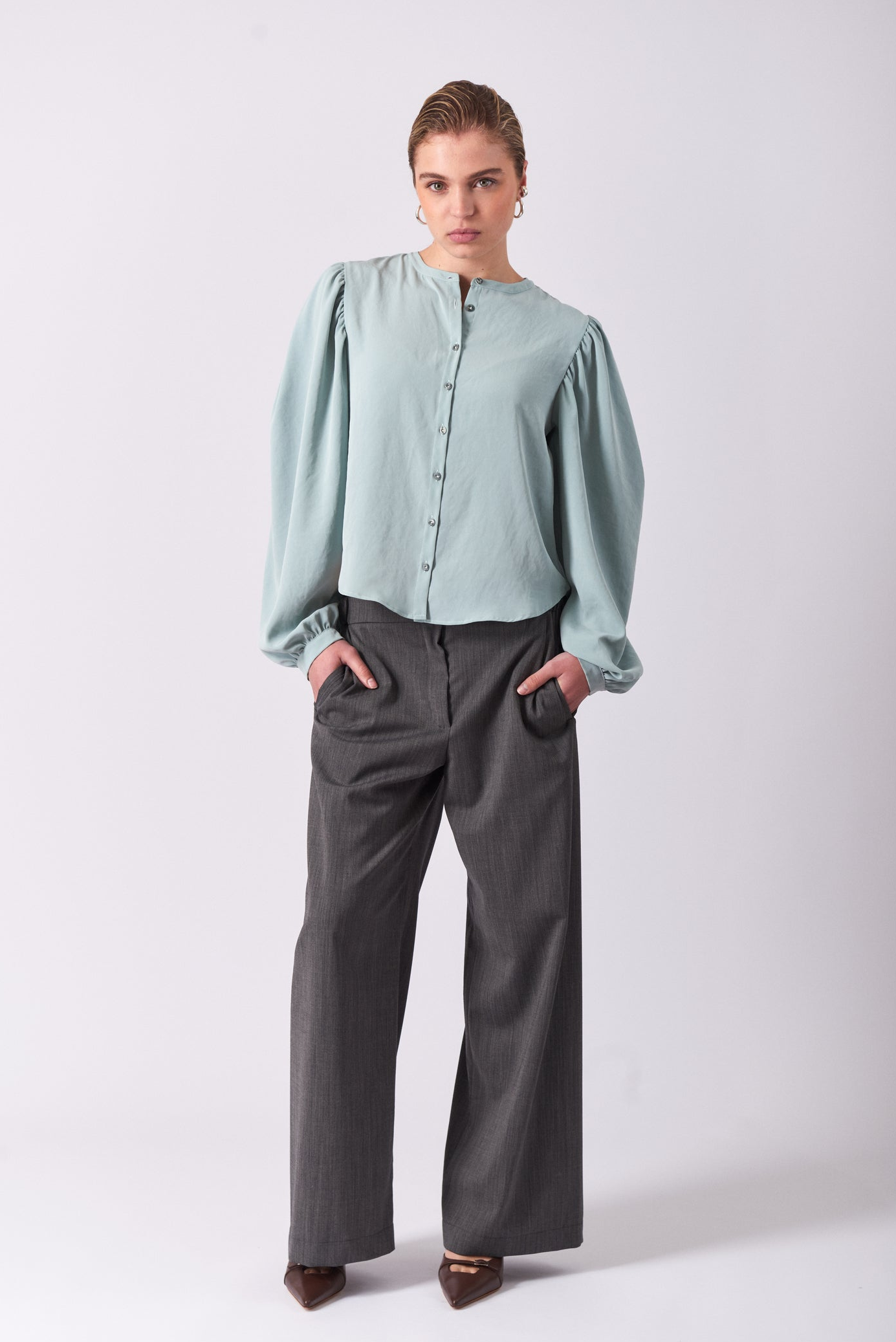 Top 9 Gathered Sleeved Shirt | Aqua